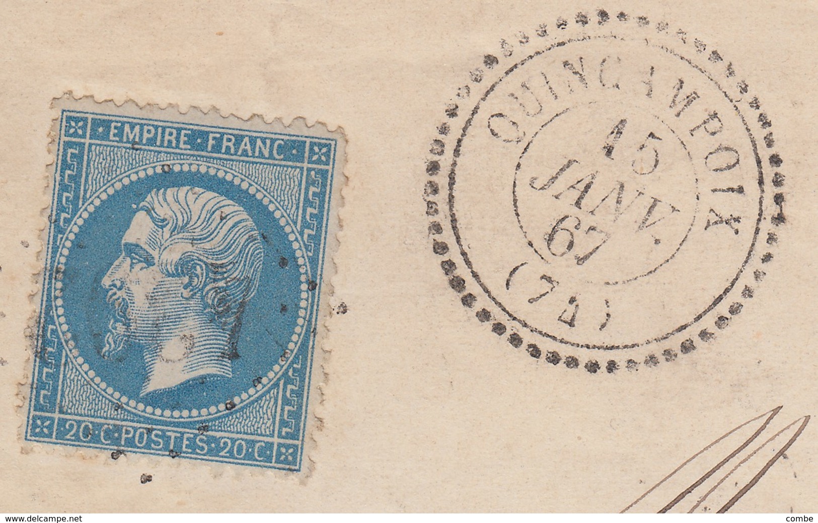 LETTRE. 15 Janv 67. PERLÉ T22. QUINCAMPOIX SEINE-INFERIEURE. GC 4392 POUR DARNETAL. BOITE RURALE A. BUREAU PASSE 3219  2 - 1849-1876: Classic Period