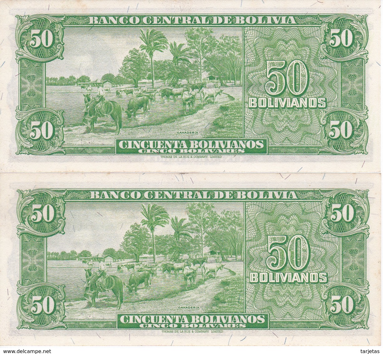 PAREJA CORRELATIVA DE BOLIVIA DE 50 BOLIVIANOS DEL AÑO 1945  SERIE A CALIDAD EBC (XF) (BANKNOTE) - Bolivië