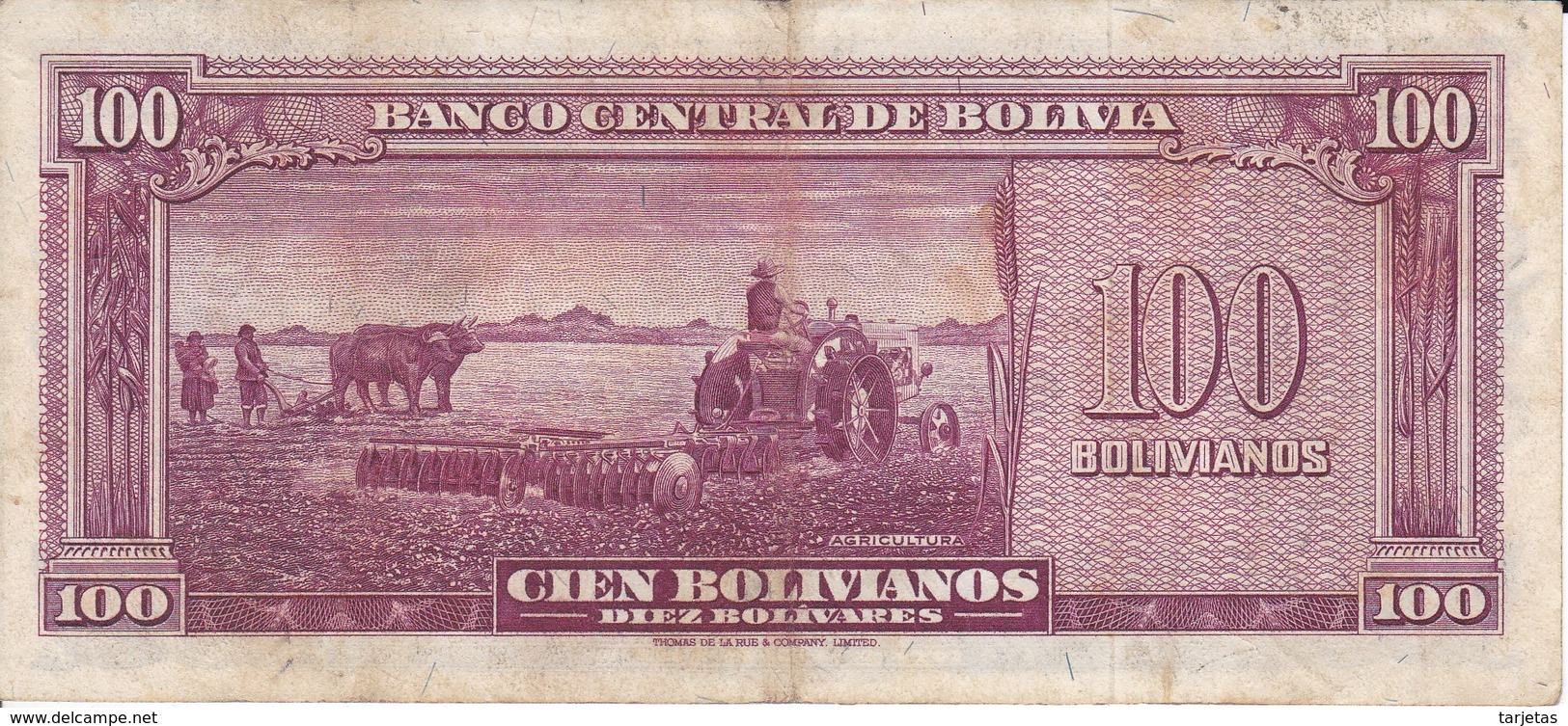 BILLETE DE BOLIVIA DE 100 BOLIVIANOS DEL AÑO 1945  SERIE A  (BANKNOTE) - Bolivie