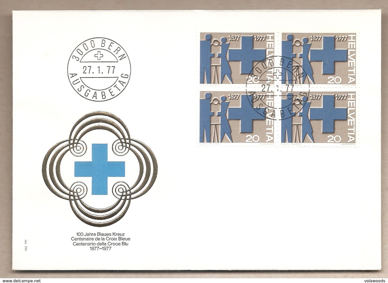 Svizzera - Busta FDC In Quartina: Centenario Della Croce Blu - 1977 - Primo Soccorso