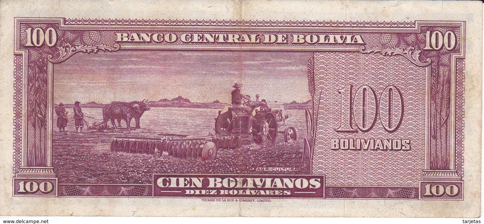 BILLETE DE BOLIVIA DE 100 BOLIVIANOS DEL AÑO 1945  SERIE C  (BANKNOTE) - Bolivia