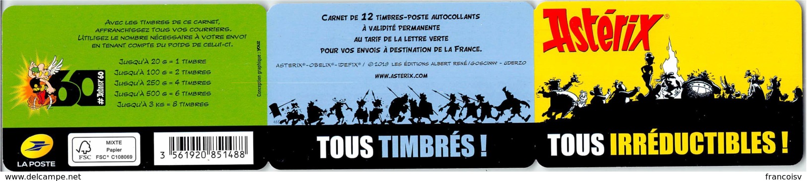 Astérix, Tous Irréductibles Obélix, Falbala Panoramix, Idéfix... Carnet 12 TVP Lettre Verte 2019 Non Plié - Commemoratives