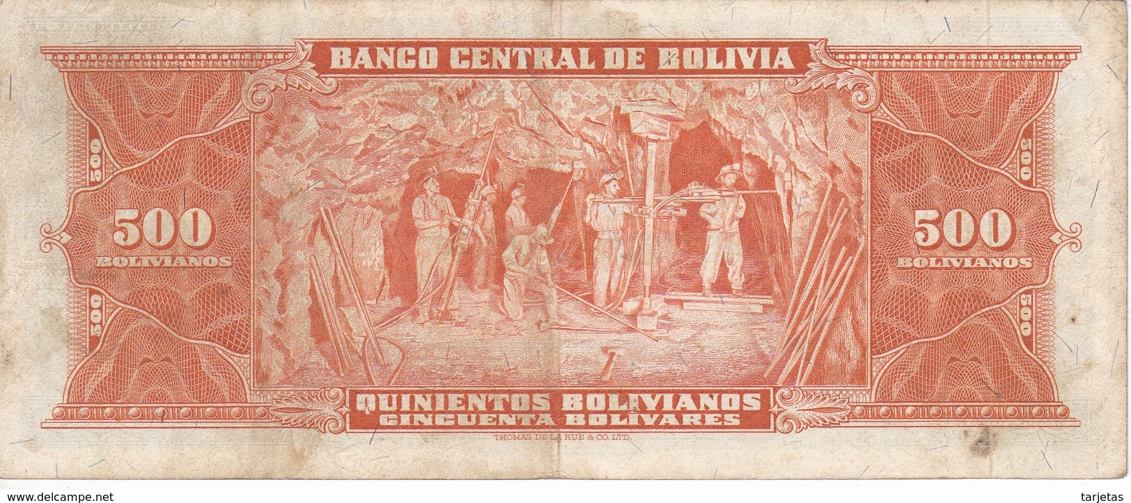 BILLETE DE BOLIVIA DE 500 BOLIVIANOS DEL AÑO 1945  SERIE L (BANKNOTE) - Bolivia