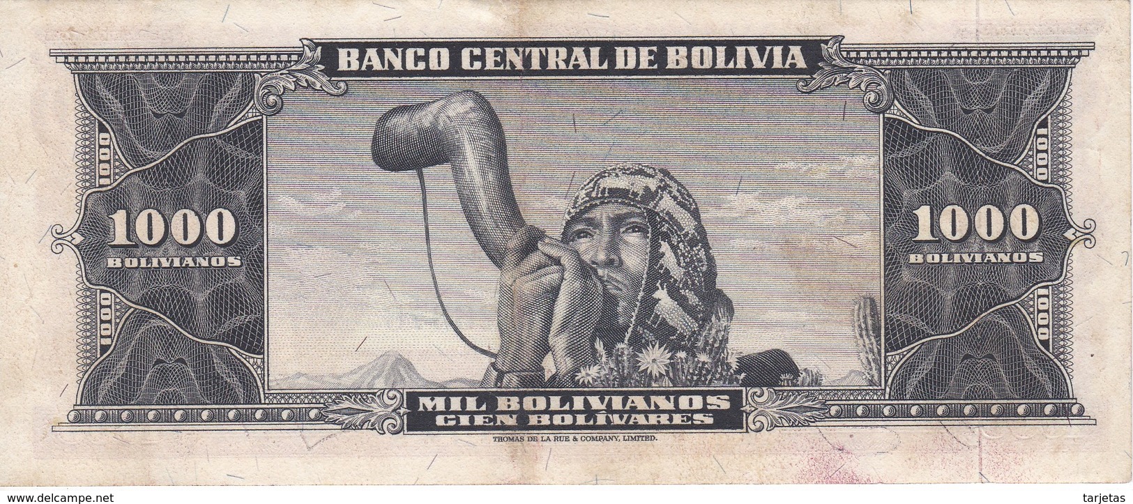 BILLETE DE BOLIVIA DE 1000 BOLIVIANOS DEL AÑO 1945 SERIE D (BANKNOTE) - Bolivia