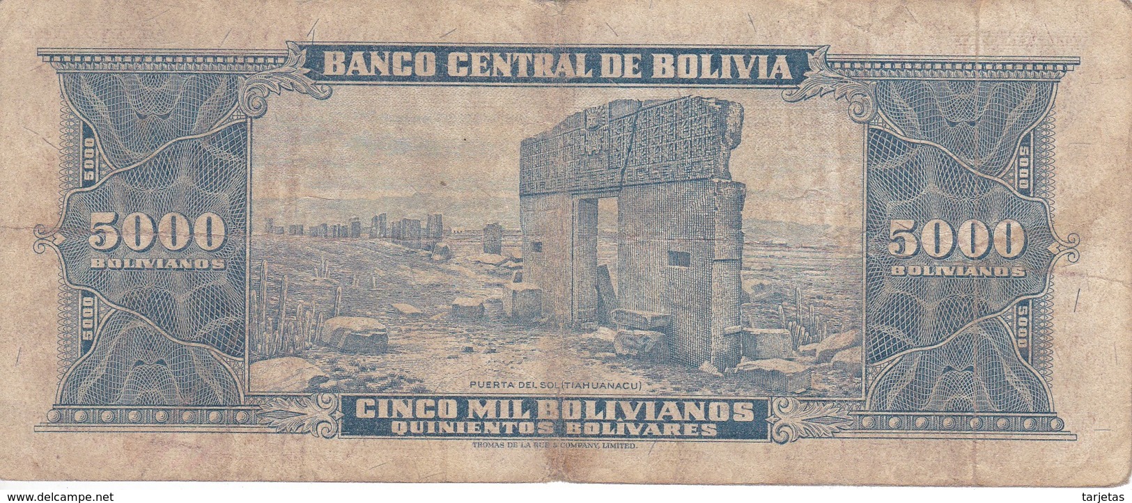 BILLETE DE BOLIVIA DE 5000 BOLIVIANOS DEL AÑO 1945 SERIE A  (BANKNOTE) - Bolivia