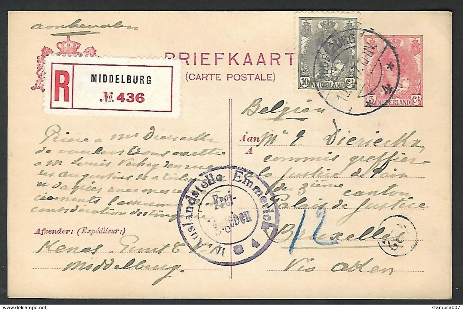 1917 Briefkaart Middelburg Exp Kenes Naar Bruxelles  Dierickx Justice De Paix Vredegerecht Justitie  (Klass Heuroud ) - Entiers Postaux
