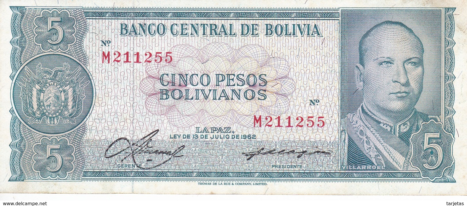 BILLETE DE BOLIVIA DE 5 BOLIVIANO DEL AÑO 1962 SERIE M CALIDAD EBC (XF)  (BANKNOTE) - Bolivia