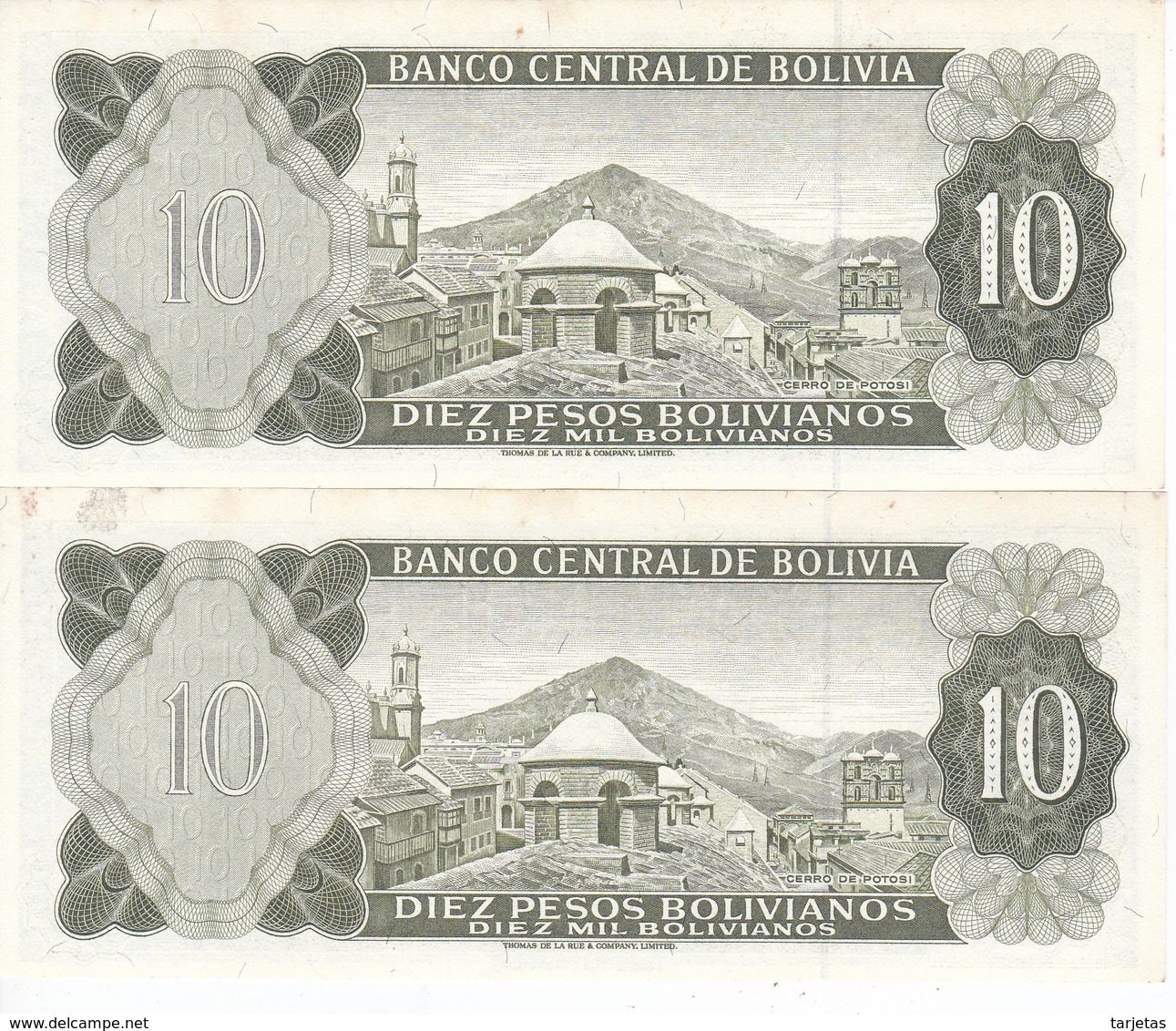 PAREJA CORRELATIVA DE BOLIVIA DE 10 BOLIVIANO DEL AÑO 1962 SERIE U SIN CIRCULAR - UNCIRCULATED  (BANKNOTE) - Bolivia