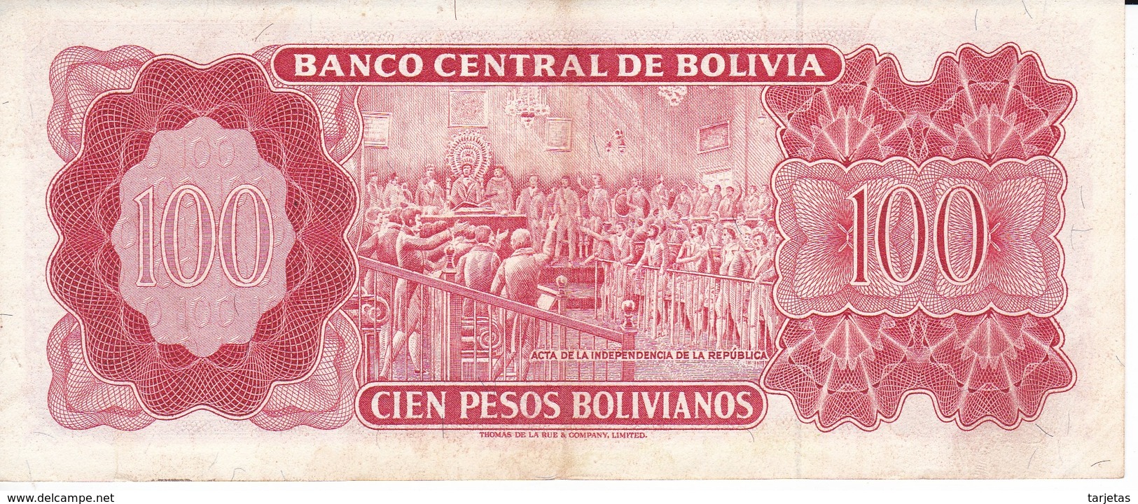 BILLETE DE BOLIVIA DE 100 BOLIVIANOS DEL AÑO 1962 NUMEROS ROJOS  (BANKNOTE) - Bolivië