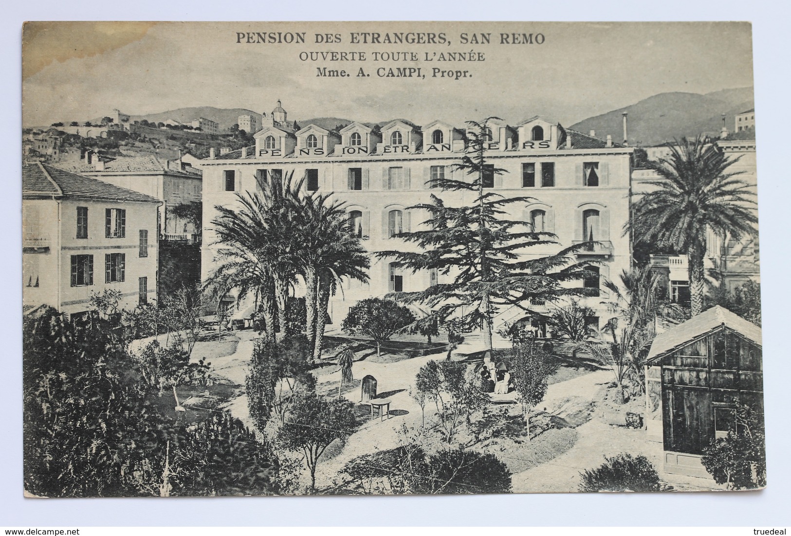 PENSION DES ETRANGERS HOTEL, CORSO GARIBALDI, SAN REMO, ITALIA ITALY, Old Advertising Card - Other & Unclassified