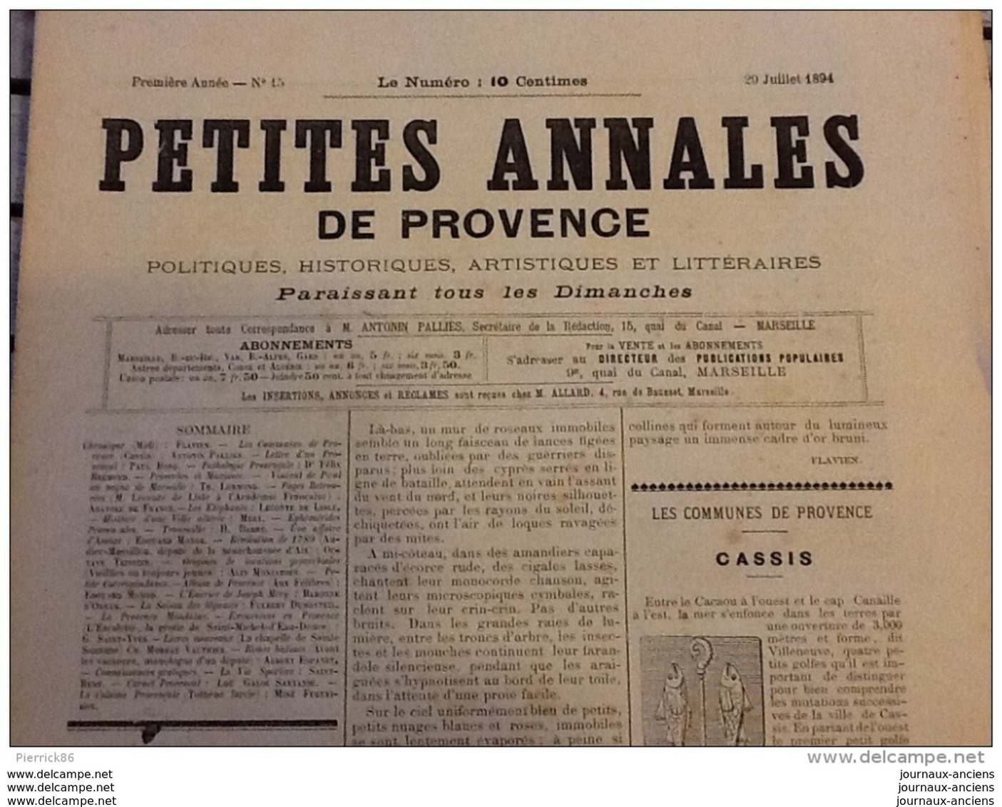 1894 CASSIS ( PROVENCE ) / VINCENT DE PAUL AU BAGNE DE MARSEILLE / AUDIER MASSILLON / GROTTE / LETTRE D'UN PROVENÇAL - Collections