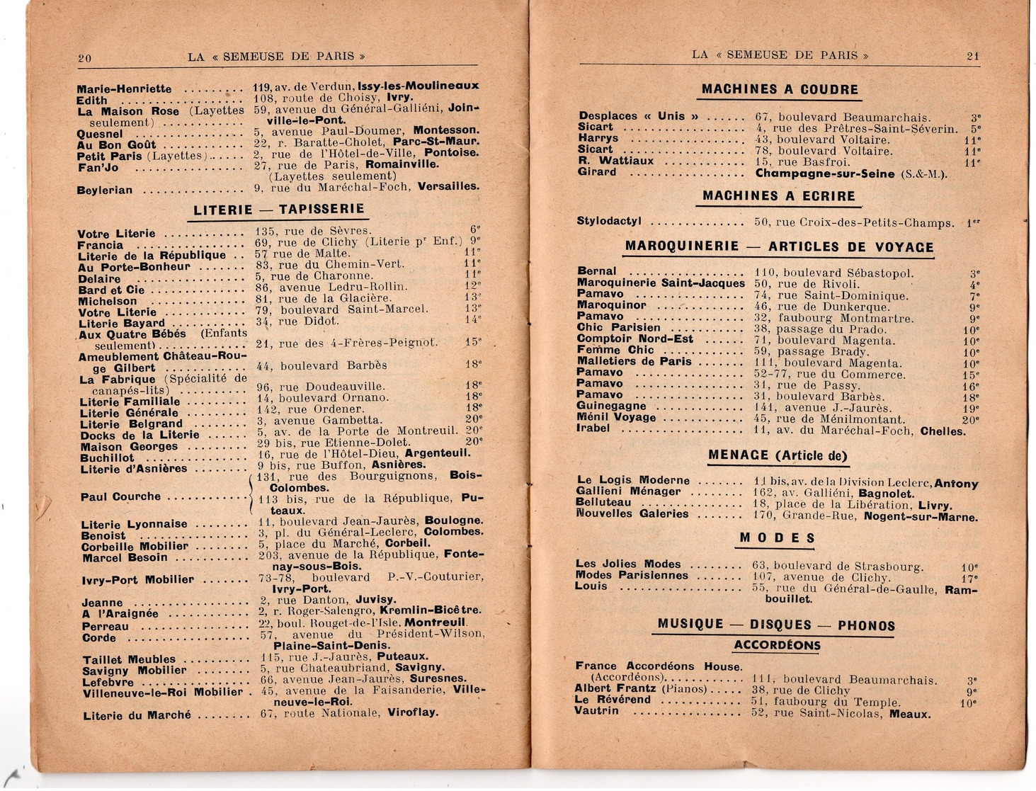 La SEMEUSE De PARIS - Extrait De La Liste Des Fournisseurs - Complet 29 Pages +1 Page Supplementaire - Autres & Non Classés