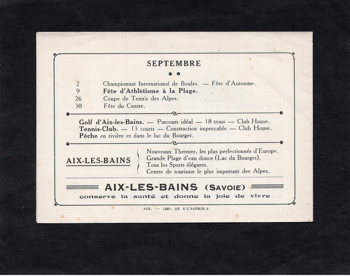 AIX LES BAINS  Dans Les Alpes De Savoie - Fêtes 1934 / Juin, Juillet, Aout, Septembre - Toeristische Brochures