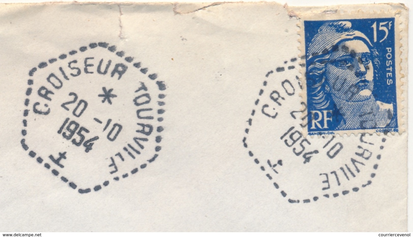 FRANCE - Env. Affr 15 F Gandon - Oblit Hexagonale Tiretée "CROISEUR TOURVILLE" 1954 - Poste Navale