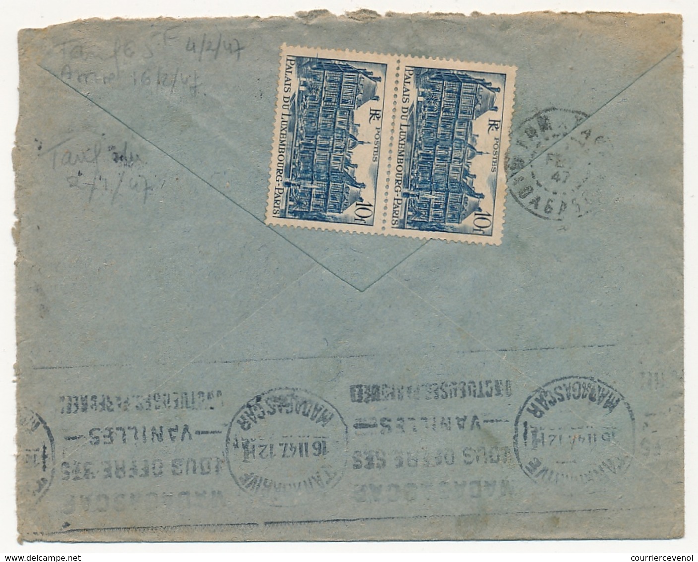 FRANCE - Env Affr 5f Gandon + 10f Luxembourg X6 - Toulon Pour Madagascar 1947 - 1945-54 Marianne De Gandon