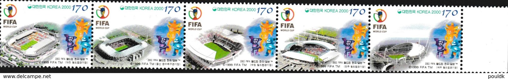 Korea 2002 FIFA World Cup Football Strip Of Five Stamps Venue Places To Be Played MNH/** (H40) - 2002 – Corée Du Sud / Japon