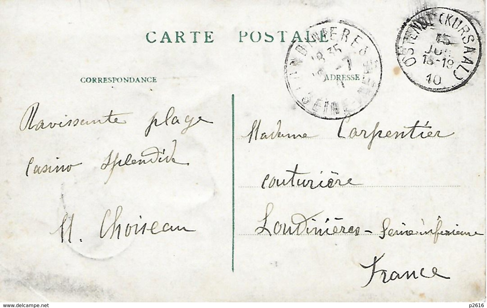 BELGIQUE -   1910 -  OSTENDE-   LA MINQUE AUX POISSONS ET BATEAU TIBURY -  CARTE COLORISEE  - VOIR VERSO - Oostende