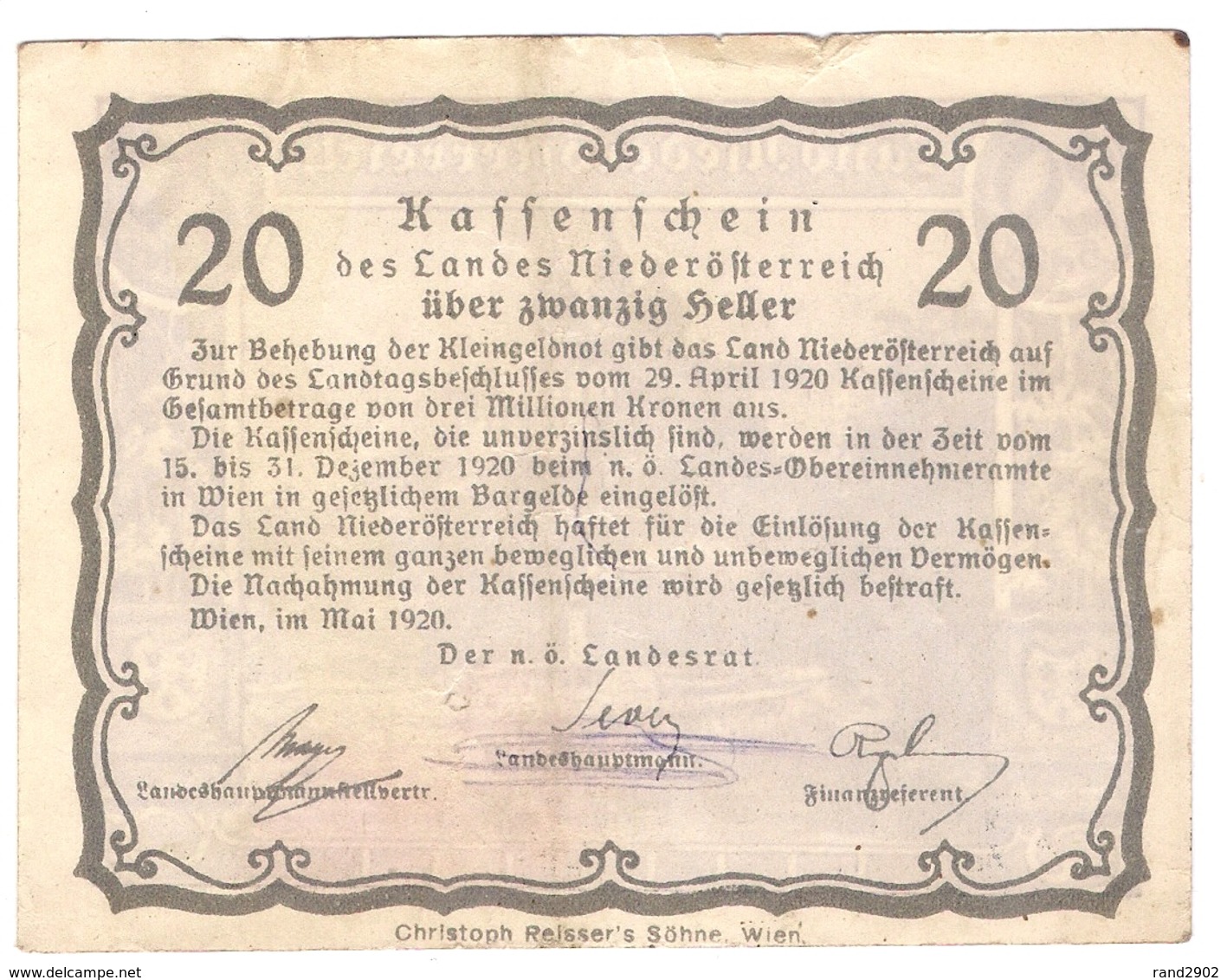 Österreich Austria Notgeld 20 HELLER FS671I NIEDEROSTERREICH /151M/ - Austria