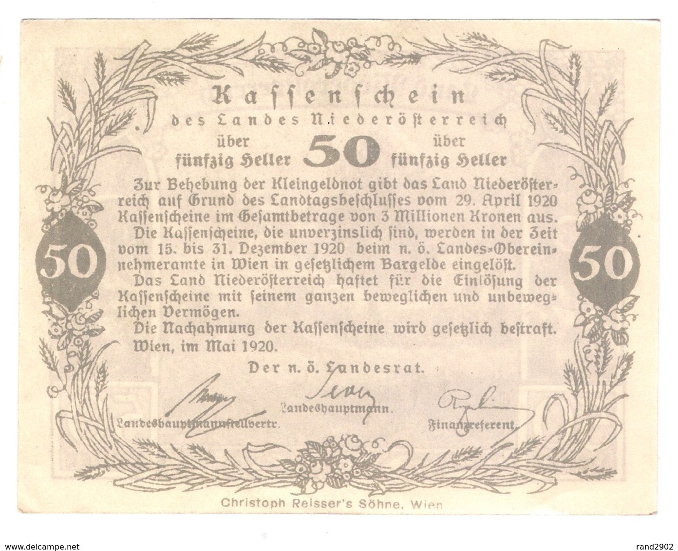 Österreich Austria Notgeld 50 HELLER FS671I NIEDEROSTERREICH /151M/ - Austria