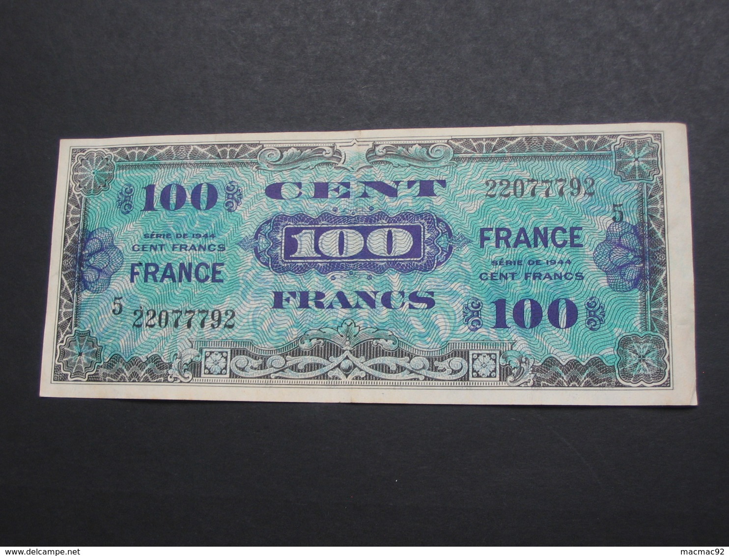 100 Francs - FRANCE - Série 5 - Billet Du Débarquement - Série De 1944    **** EN ACHAT IMMEDIAT ****. - 1945 Verso France