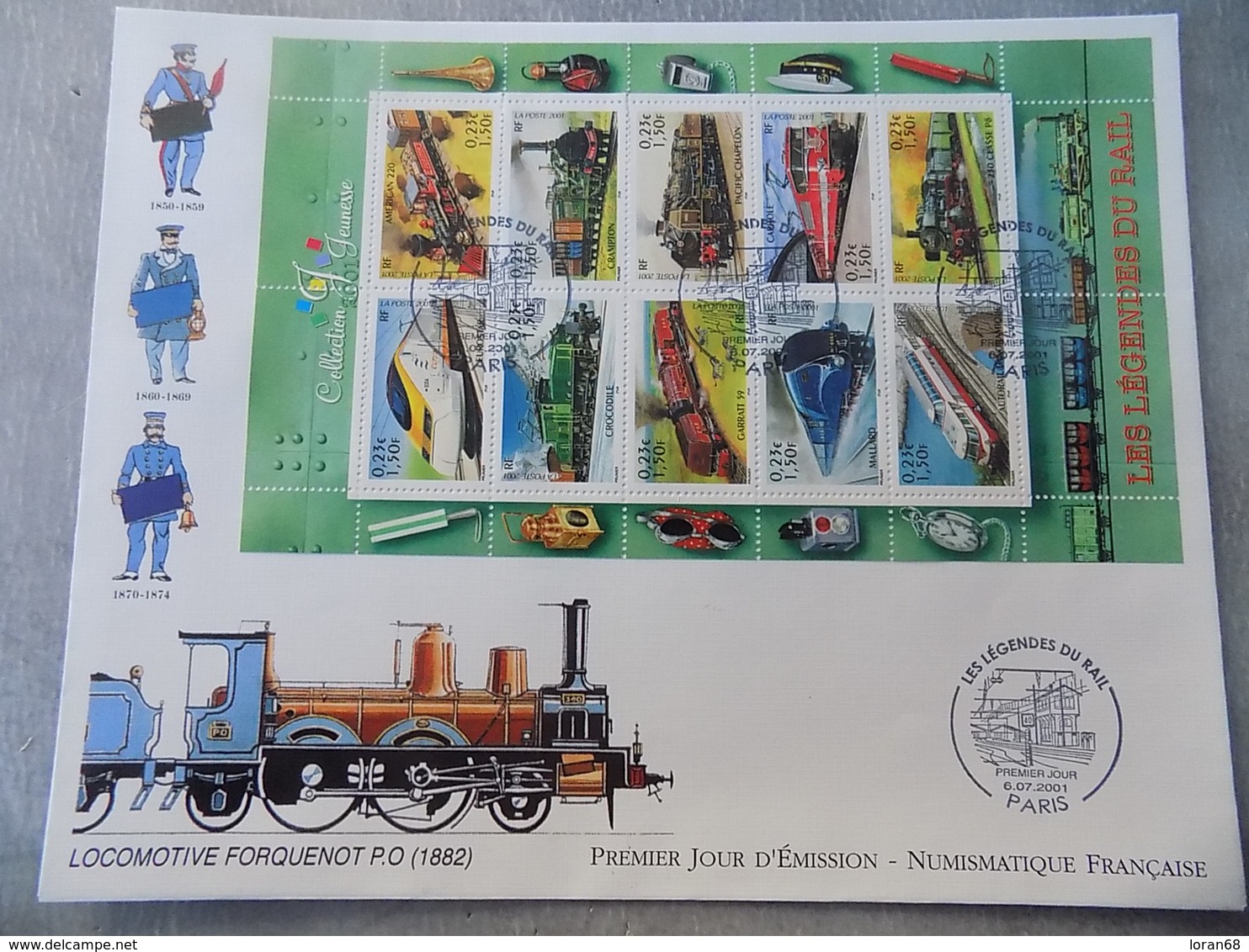 FDC Grand Format France 2001 : Les Légendes Du Rail, Locomotives (bloc Feuillet) - 2000-2009