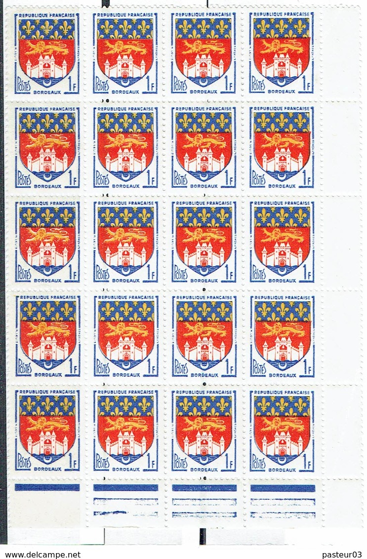 1183 Blason Bordeaux Bas De Feuille Bloc De 20 Luxe - Ungebraucht