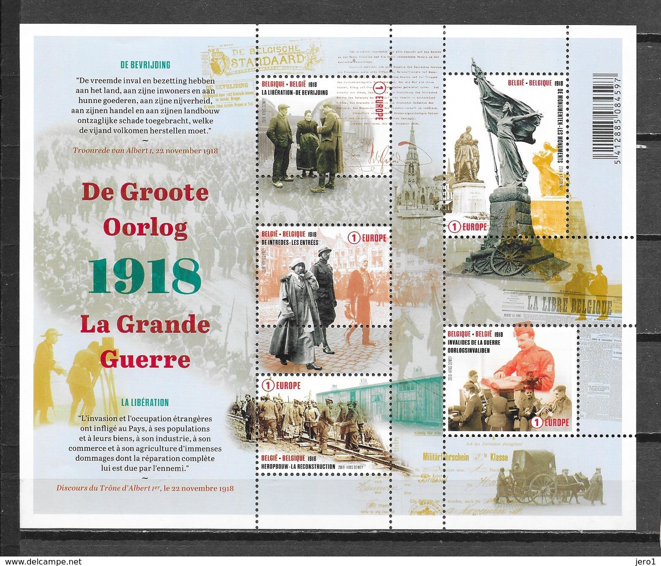 België 2018 Velletje " De Groote Oorlog 1918 " (**) - Neufs