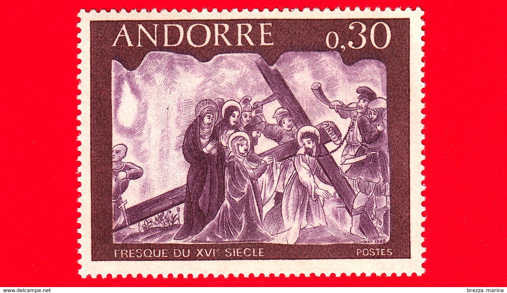 Nuovo - MNH - Principato D'ANDORRA - 1968 - Affreschi - Veronica Asciuga Il Sudore  A Gesù (XVI Sec.) - 0.30 - Ongebruikt