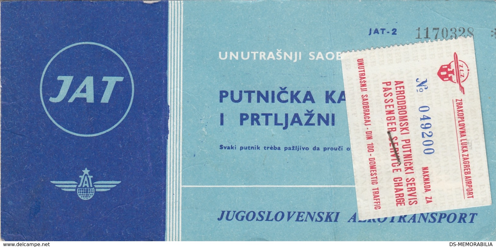 JAT Yugoslav Airlines Ticket Domestic Flight Zagreb-Beograd - Biglietti