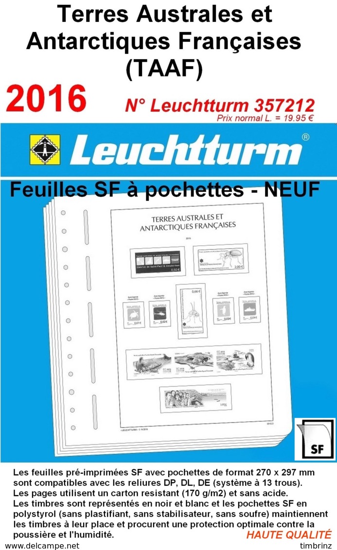 Feuilles TAAF Terres Australes Et Antarctiques Françaises 2016 à Pochettes SF Leuchtturm 357212 - NEUF ..Réf.DIV20171 - Pré-Imprimés