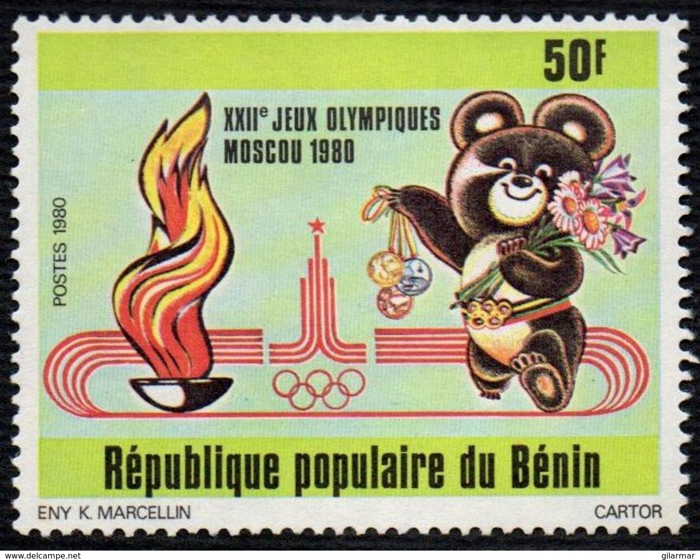 BENIN 1980 - OLYMPIC GAMES MOSCOW '80 - OLYMPIC MASCOTTE MISHA BEAR - MINT - Estate 1980: Mosca