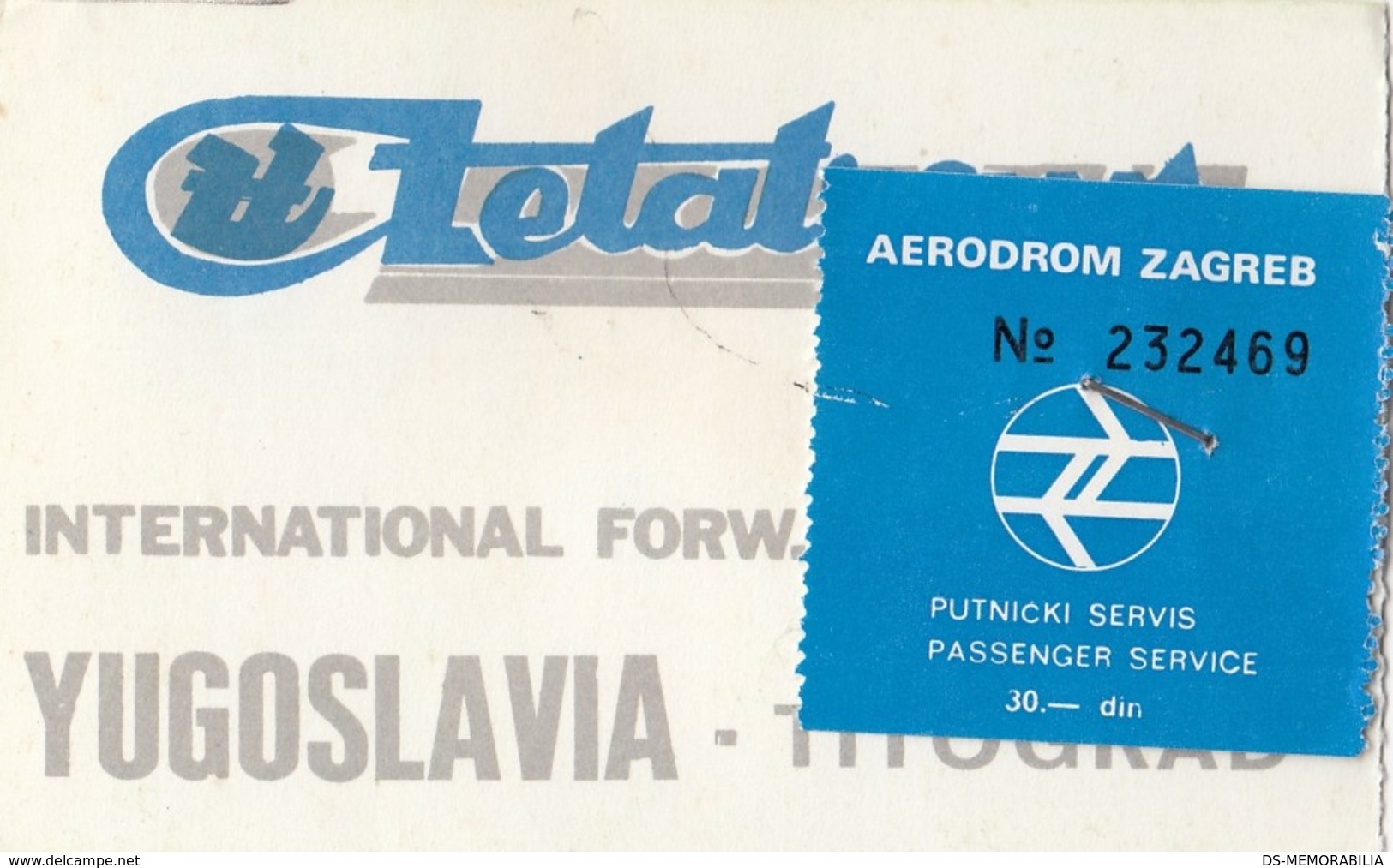 JAT Yugoslav Airlines Boarding Pass Zagreb Airport - Bordkarten