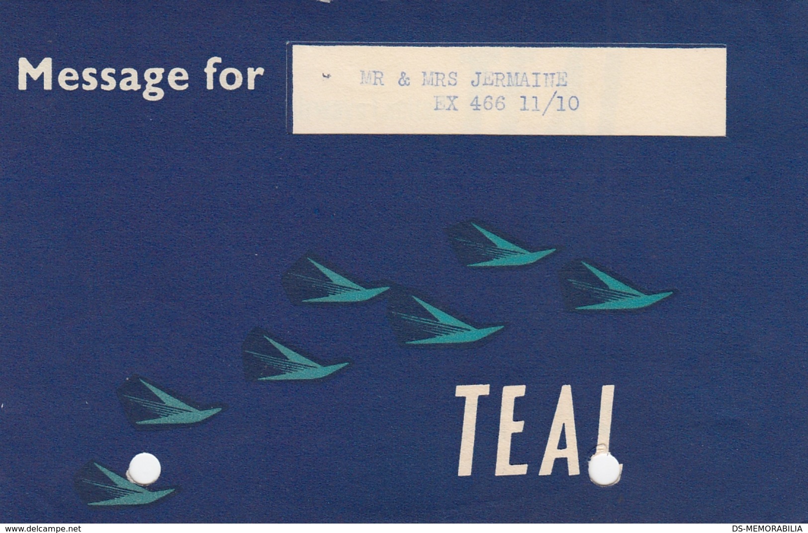 TEAL Tasman Empire Airways Australia Flight Informations Message For Passenger, Stationery - Papiere