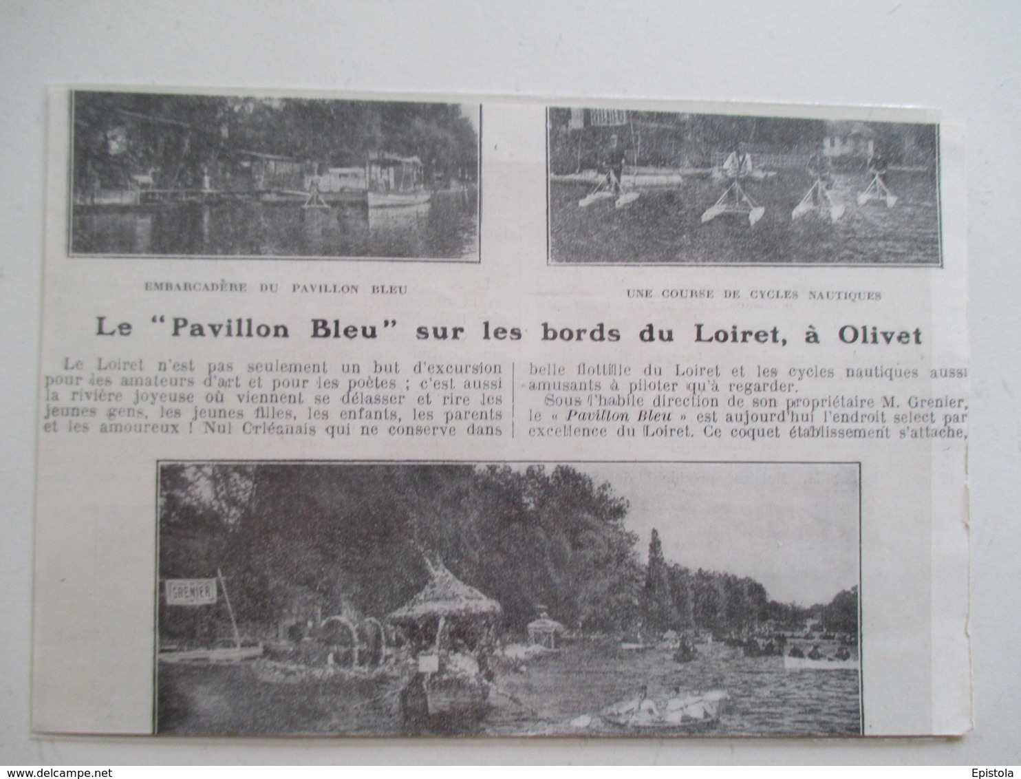 (Année 1924) Loiret - OLIVET - Course De Cycles Nautiques  - Ancienne Coupure De Presse - Historical Documents