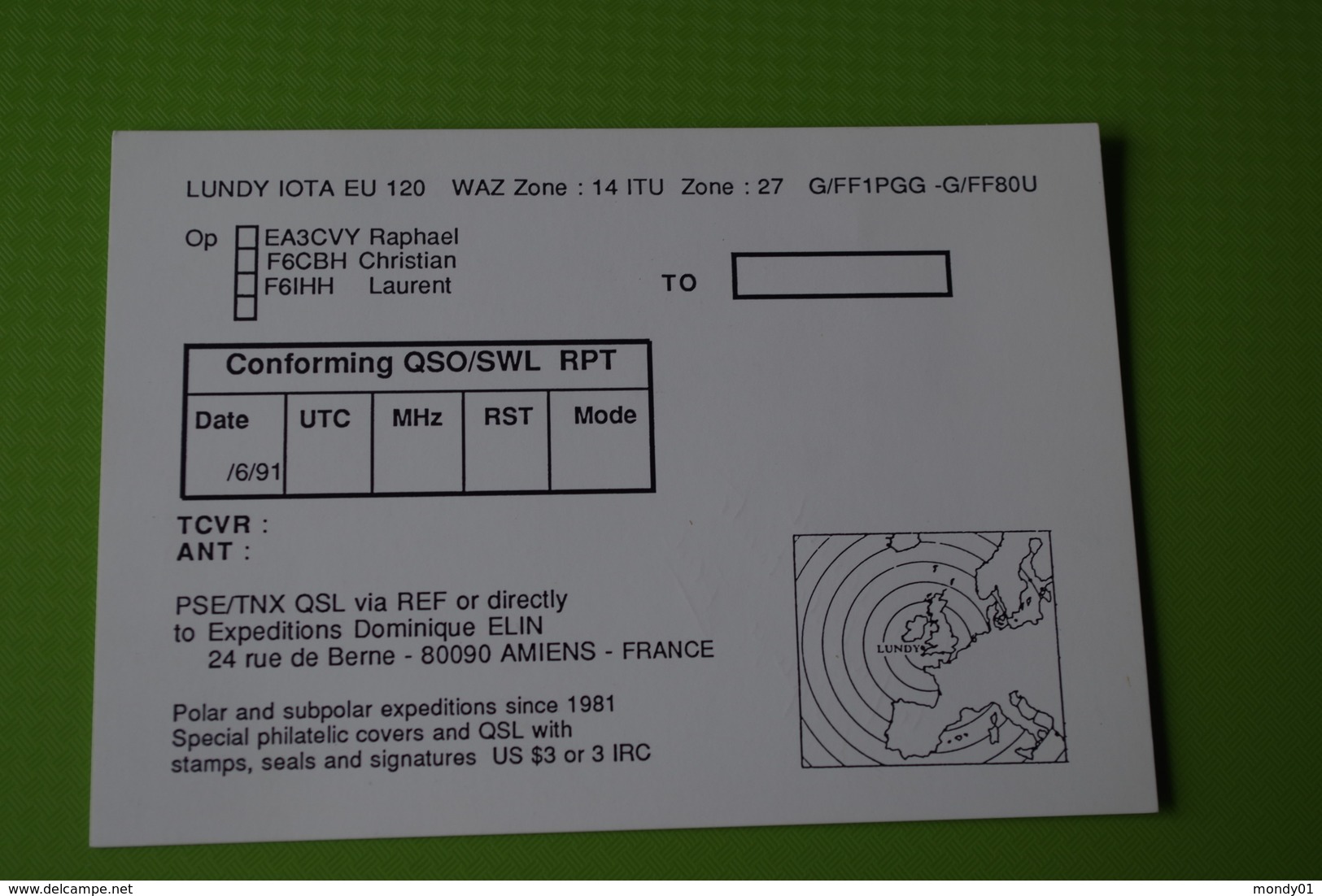 7-203 Lundy 1991 French Spanish Radio Amateur Expedition GB Devon Puffin Lunde Phare Light House Telecom QSL - Pingouins & Manchots