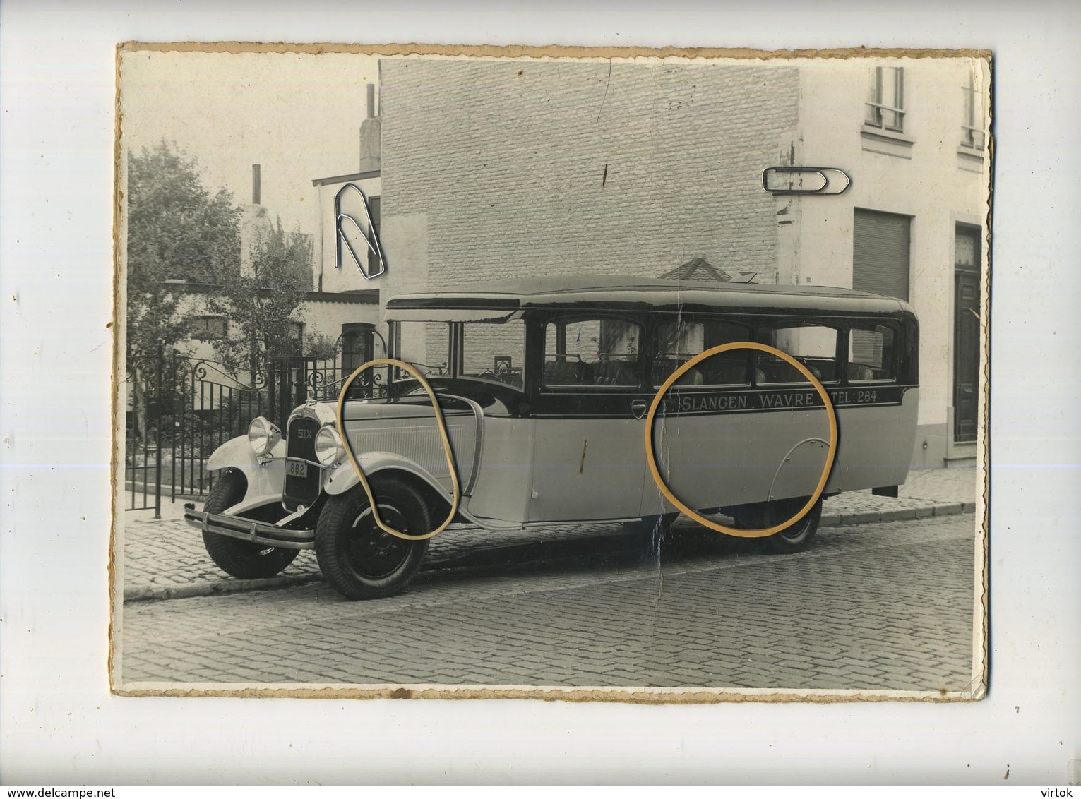 WAVRE  :  Ets. SLANGEN  TEL 264 :    Autobus :  Photo Sur Carton  ( 2  Items :  Formaat  24 X 18 Cm ) Old Car - Places