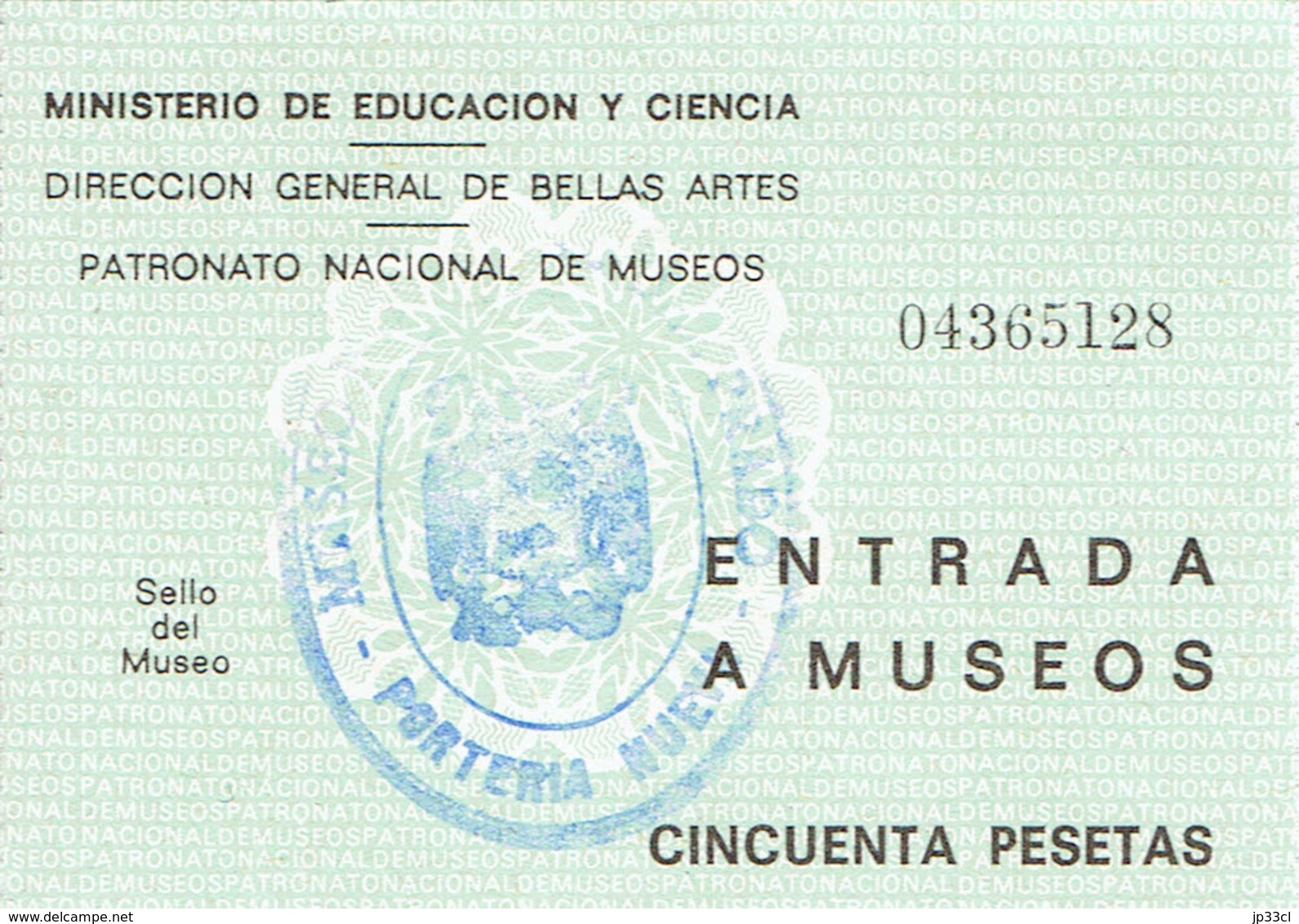 Ancien Ticket D'entrée Entrada A Museos Au Musée Du Prado (Madrid) Vers 1970 - Eintrittskarten