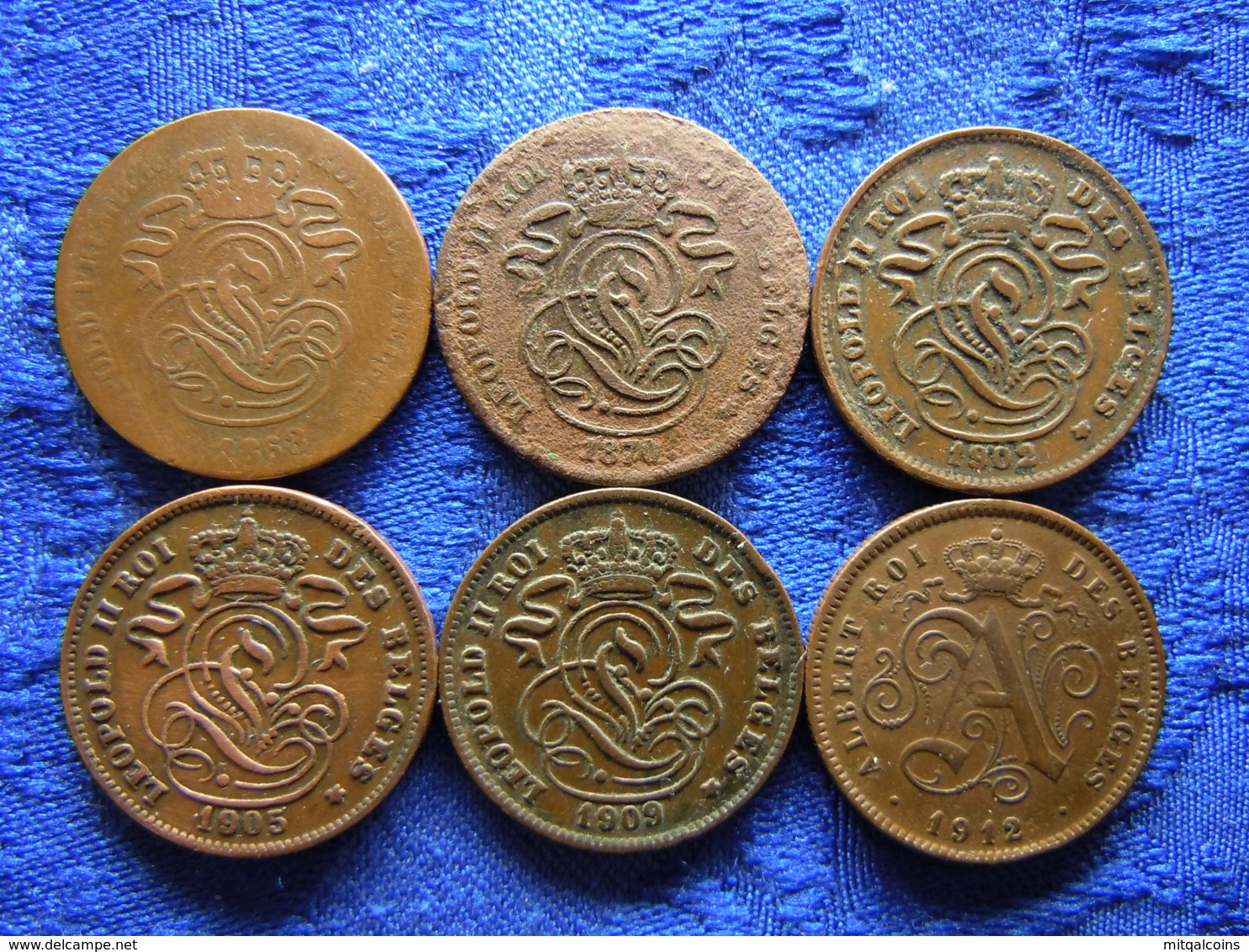 BELGIUM 2 CENTIMES 1863, 1870 KM4.1, 1902, 1905, 1908 KM35.1, 1912 KM64 Low Quality (6) - 2 Centimes