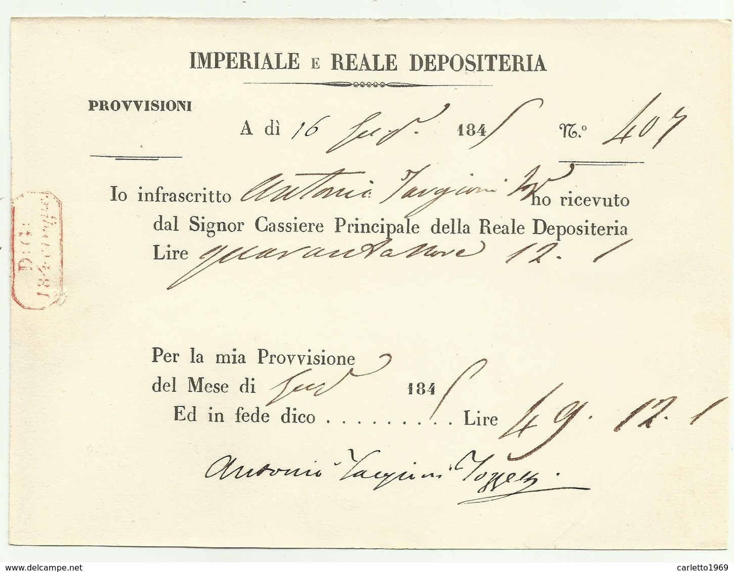 Autografo Di Antonio Targioni Tozzetti 1845 Chimico E Botanico Fiorentino - Altri & Non Classificati