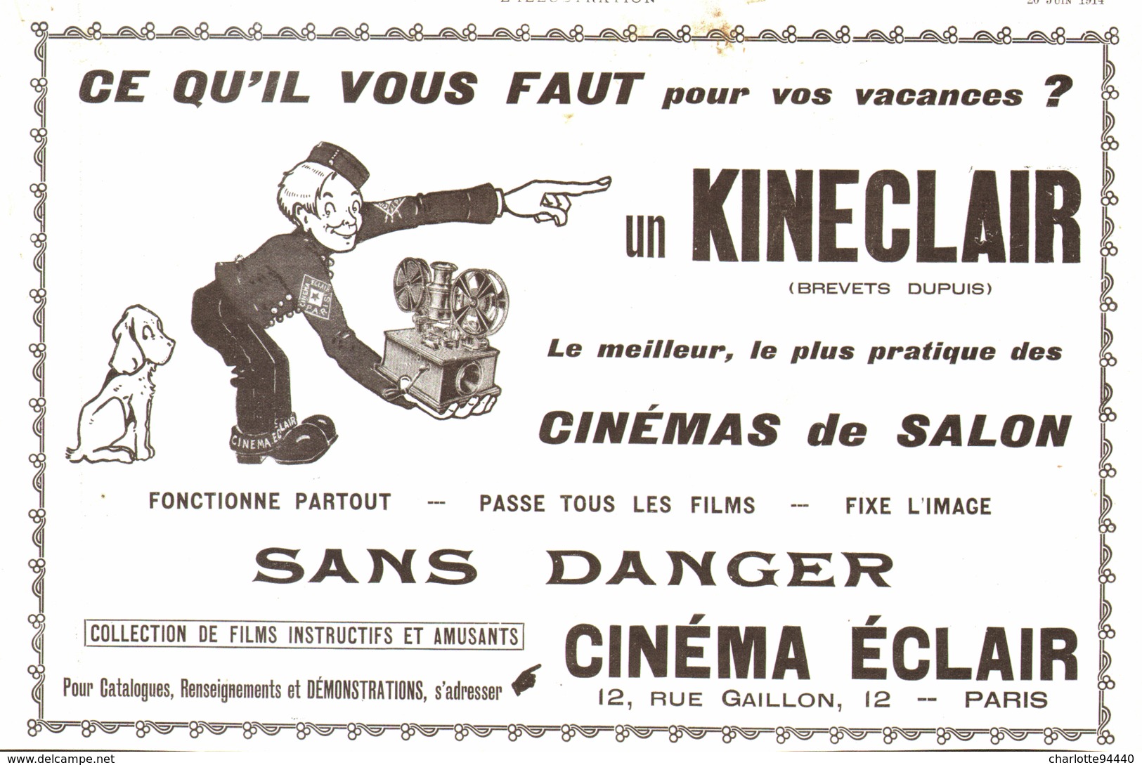 PUB CINEMATOGRAPHE " KINECLAIR " " CINEMA ECLAIR " 1914 ( 1 ) - Projecteurs