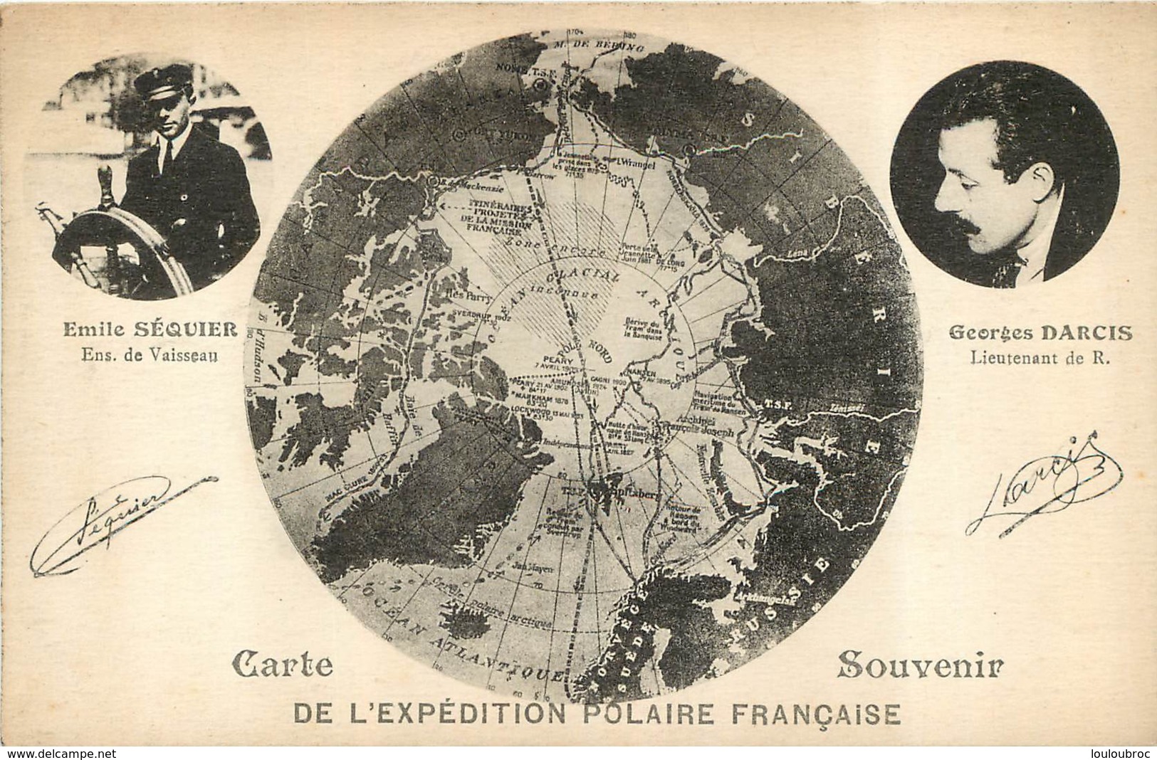 CARTE SOUVENIR DE L'EXPEDITION POLAIRE FRANCAISE  E. SEQUIER ET G. DARCIS - Missions