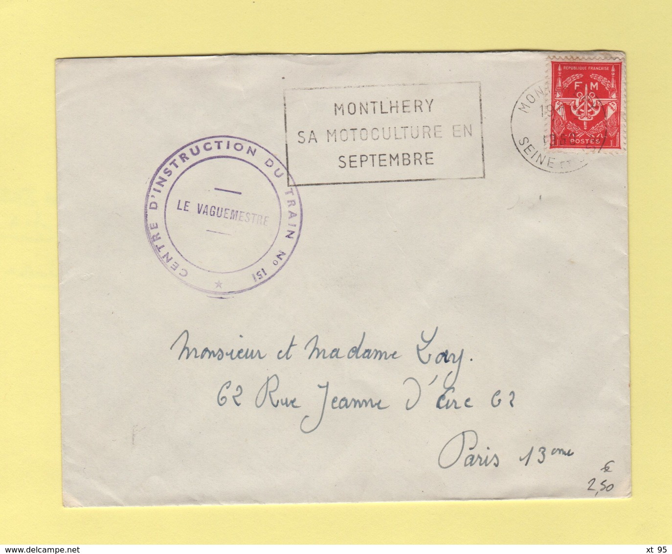 Centre D Instruction Du Train N°151 - Montlhery Sa Motoculture En Septembre - 1960 - Timbre FM - Military Postage Stamps