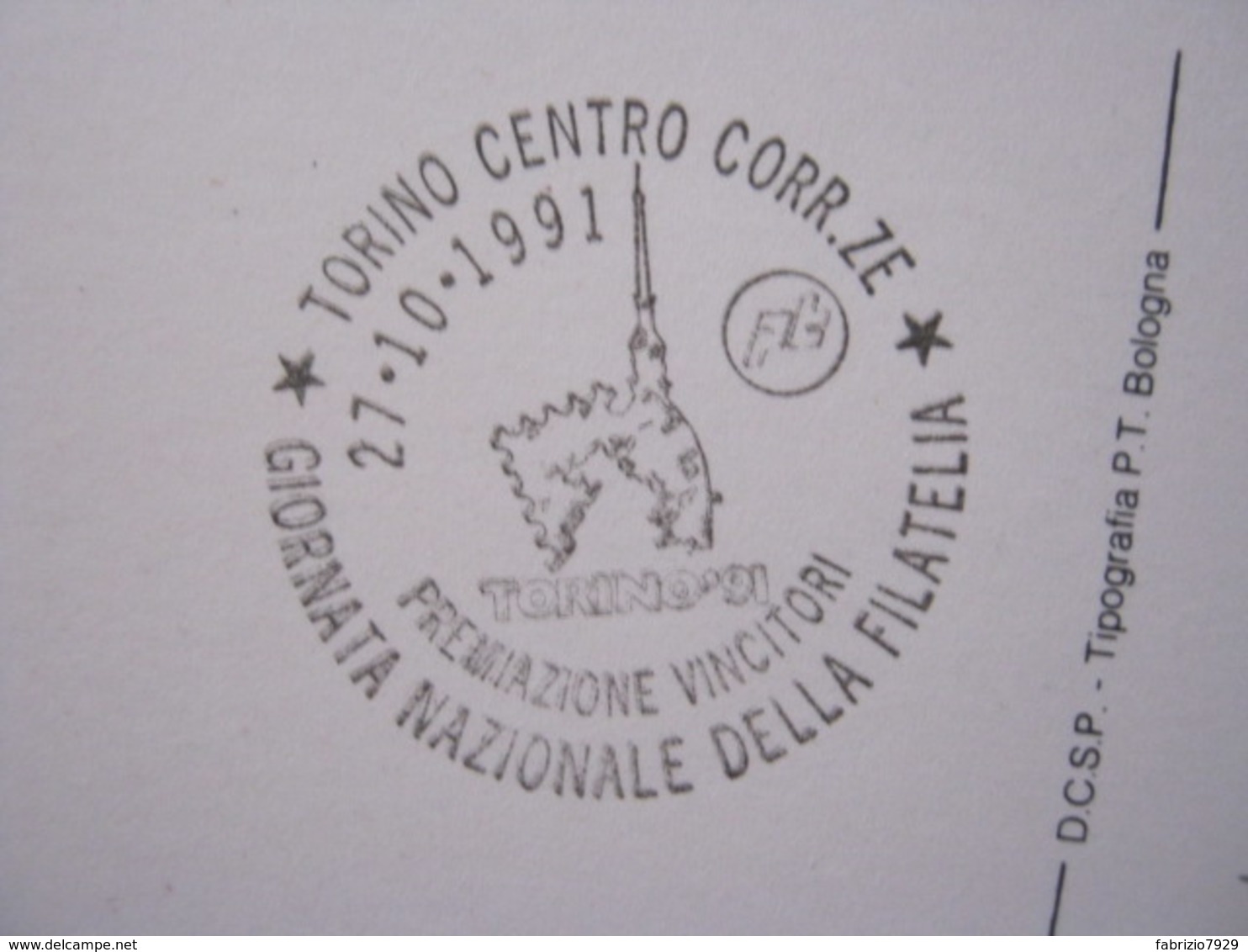 A.12 ITALIA ANNULLO 1991 TORINO GIORNATA FILATELIA PREMIAZIONE VINCITORI MOLE FRANCOBOLLO BOLAFFI - Giornata Del Francobollo
