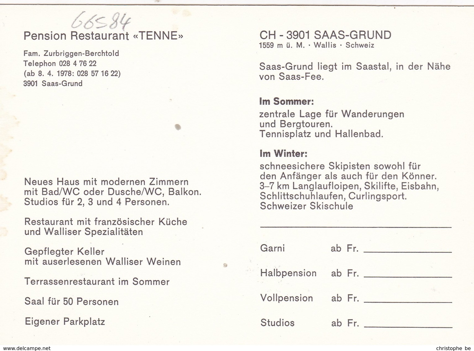 Pension Restaurant Tenne, Saas Grund  (pk66584) - Saas Im Prättigau