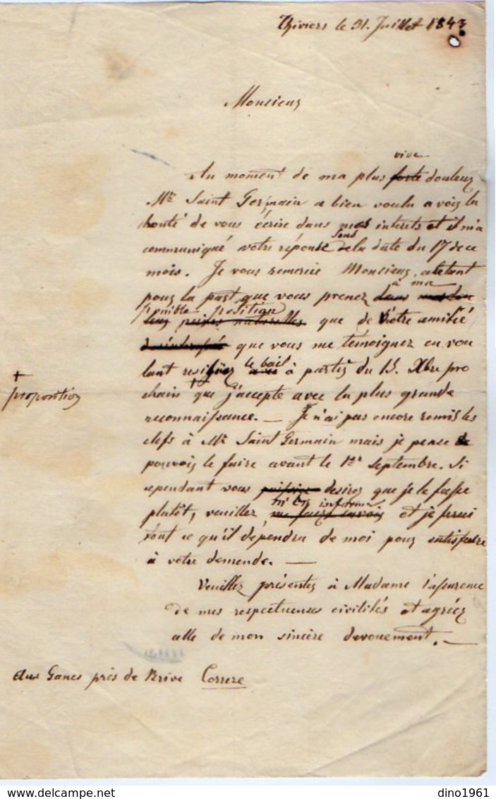 VP16.841 - THIVIERS 1843 - Lettre De Mr ? Relative à Mr SAINT GERMAIN - Manoscritti