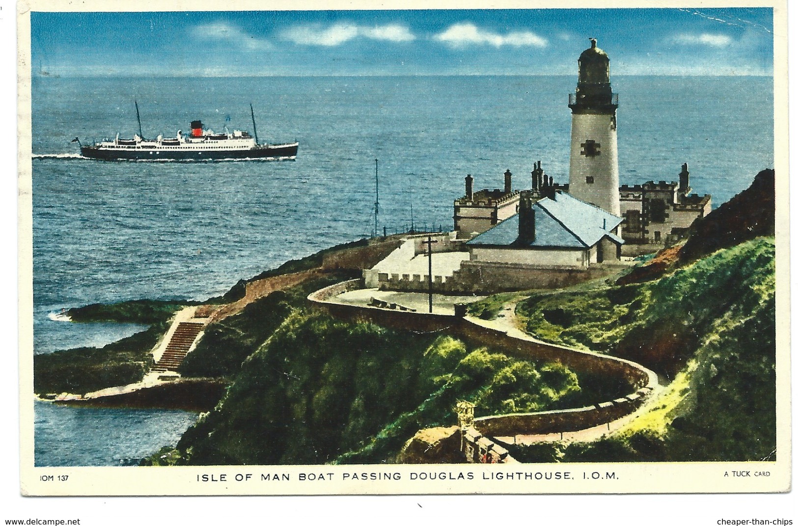 Isle Of Man Boat Passing Douglas Lighthouse - Tuck IOM 137 - Isle Of Man