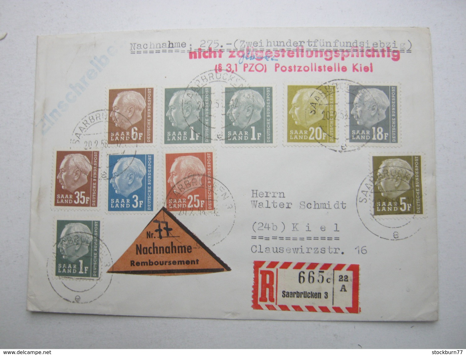 1958 , NN-Einschreiben Mit Post Zollstempel ( Zensur) - Briefe U. Dokumente