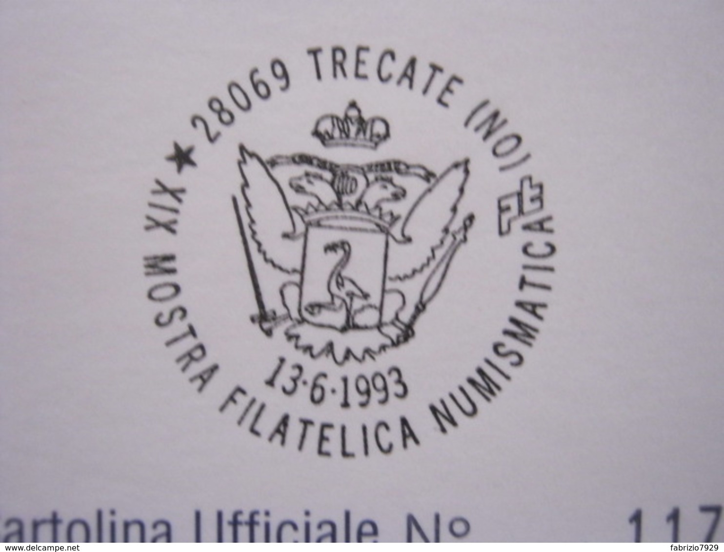 A.12 ITALIA ANNULLO 1993 TRECATE NOVARA STEMMA ARALDICA SPADA FENICOTTERO UCCELLO BIRD CARD CASTELLO - Fenicotteri