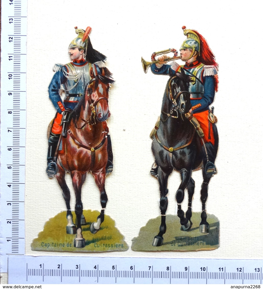 2 CHROMOS DECOUPIS..... ....ARMÉE FRANÇAISE...CAVALERIE.....CAPITAINE DES CUIRASSIERS...TROMPETTE - Autres & Non Classés