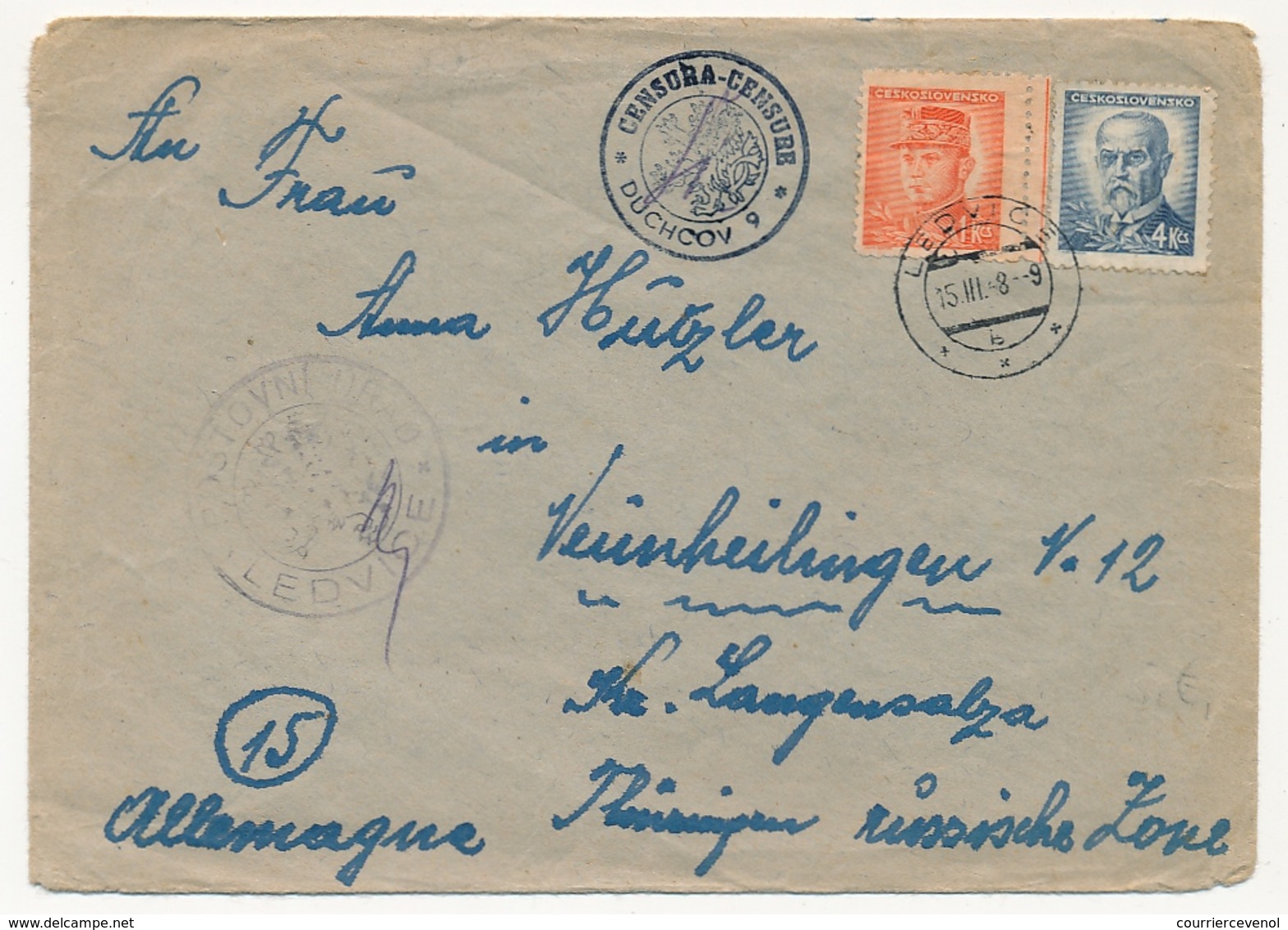 TCHECOSLOVAQUIE - Enveloppe Depuis LEDVICE 5/3/1948 Censure (censura) DUCHCOV 9 - Sonstige & Ohne Zuordnung